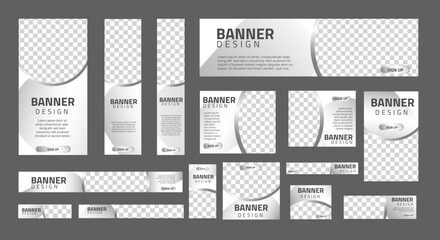 set of creative web banners of standard size with a place for photos.  Business ad banner. Vertical, horizontal and square template. vector illustration EPS 10