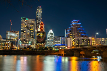 Fototapeta na wymiar Night View of the Austin Building Skyline With New One Under Construction