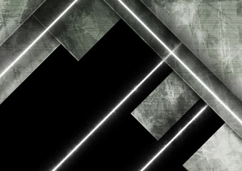 Dark grey tech corporate grunge background with laser neon lines. Vector design