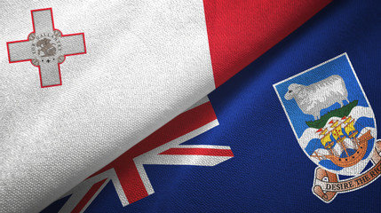 Fototapeta premium Malta and Falkland Islands two flags textile cloth, fabric texture