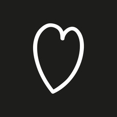 White heart. Love symbol. Abstract hand drawn heart on isolated black background. Black and white illustration. Valentine's day