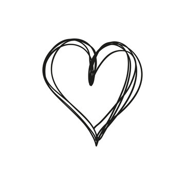Abstract heart. Love symbol. Hand drawn heart on isolated background. Black and white illustration