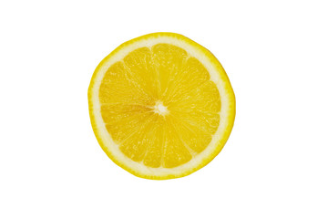 Fresh yellow lemons cut in half on a white background.