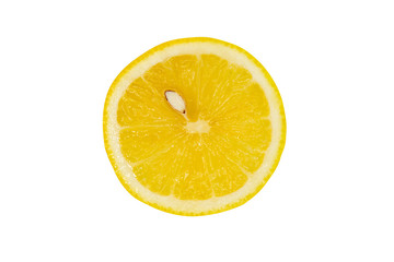 Fresh yellow lemons cut in half on a white background.