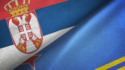 Serbia and Aruba two flags textile cloth, fabric texture