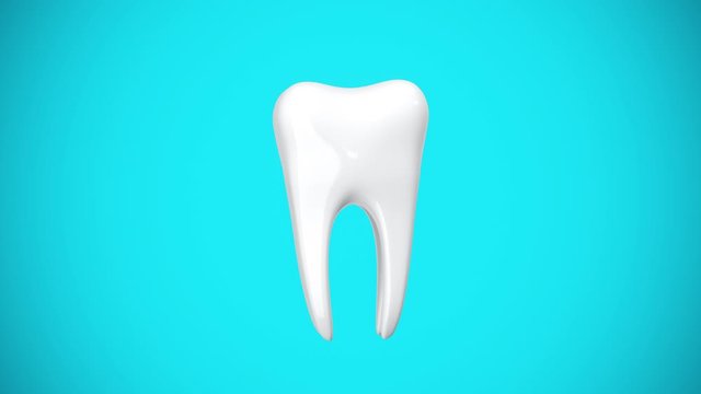 Close up Slow motion Cleaning white teeth Rotate on blue background with alpha matte. 3D animation. 4K