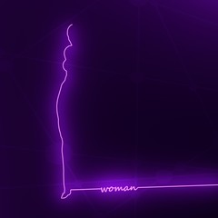 Sexy woman silhouette. Female figure posing. Back view. Naked young lady. Thin line style illustration. 3D rendering. Neon shine