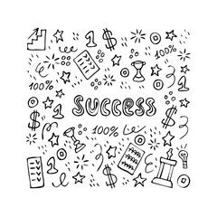 Hand drawn card 'success', doodle/ Vector illustration/ lettering/ EPS 10