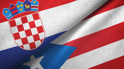 Fototapeta premium Croatia and Puerto Rico two flags textile cloth, fabric texture