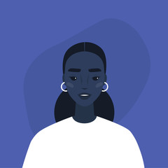 Flat vector portrait of a young millennial black female character