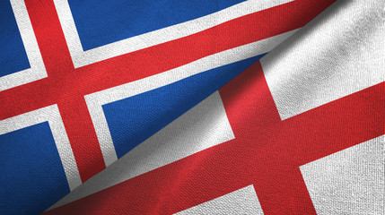 Iceland and England two flags textile cloth, fabric texture