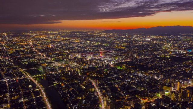 Aerial view Hyper lapse 4k Video of Building in Kyoto City on sunset at Kyoto, Japan.