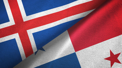 Iceland and Panama two flags textile cloth, fabric texture