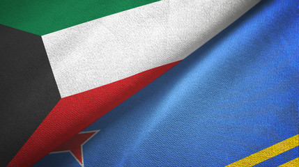 Kuwait and Aruba two flags textile cloth, fabric texture