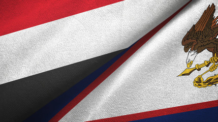 Yemen and American Samoa two flags textile cloth, fabric texture