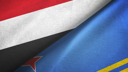 Yemen and Aruba two flags textile cloth, fabric texture