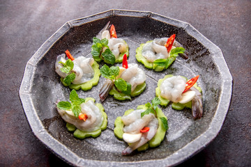 Shrimp in fish sauce, shrimp in fish sauce, hot and spicy, seafood Thai (spicy salad shrimp in fish sauce) , Thai spicy salad