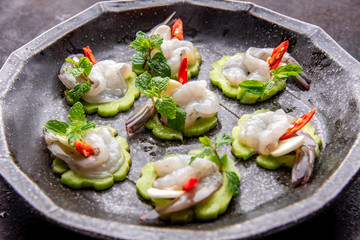 Shrimp in fish sauce, shrimp in fish sauce, hot and spicy, seafood Thai (spicy salad shrimp in fish sauce) , Thai spicy salad