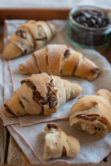 home made croissant filled with chocolate on a plate