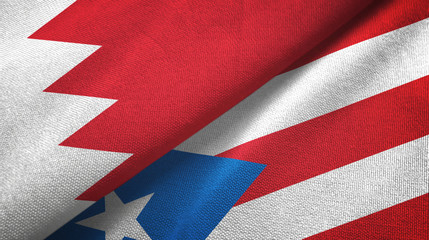 Fototapeta premium Bahrain and Puerto Rico two flags textile cloth, fabric texture