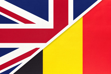 United Kingdom vs Belgium national flag from textile. Relationship between two european countries.