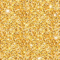 Golden shiny texture background. Festive seamless pattern of sequins, confetti, fabric. Shiny gold for packaging, background, design. Stock vector illustration