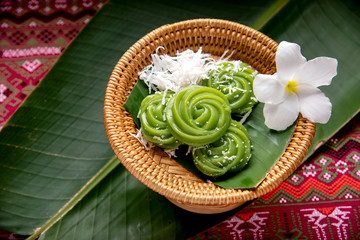 Obraz na płótnie Canvas Rice Flour Custard,Thai Dessert Kanom Piakpoon.