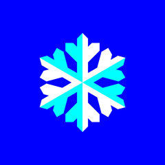 Blue and white snowflake symbol vector on blue background.