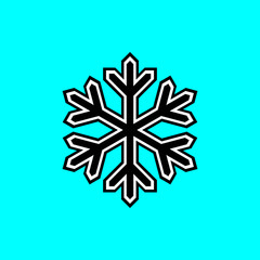 Black and white snowflake symbol vector on blue background.