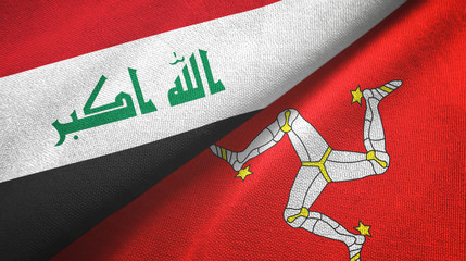 Iraq and Isle of Mann two flags textile cloth, fabric texture