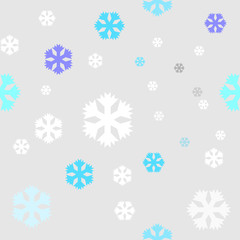Blue and white snowflakes symbol vector repeat pattern on grey background.