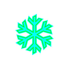 Blue and green snowflake sign vector on white background.