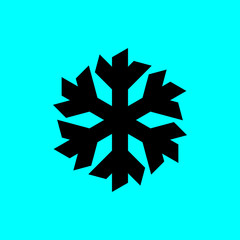 Black snowflake symbol vector on blue background.
