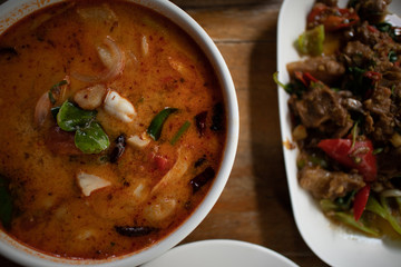 Set of simple thai spicy meal for lunch.