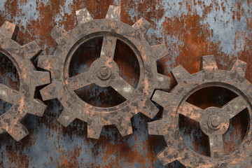 Abstract background of the rusty gears. 3D rendering.