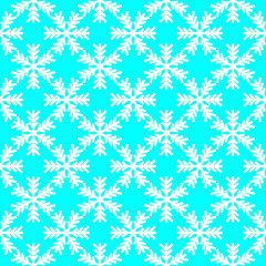 White snowflakes icon vector repeat pattern on blue background.