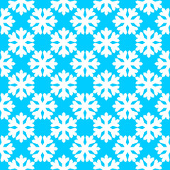 White snowflakes icon vector repeat pattern on blue background.