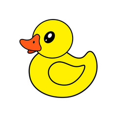 Yellow duck on white background. Rubber toy. Isolated vector illustration.