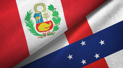 Peru and Netherlands Antilles two flags textile cloth, fabric texture