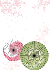 和傘と桜吹雪