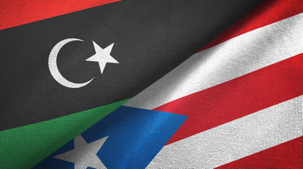 Libya and Puerto Rico two flags textile cloth, fabric texture