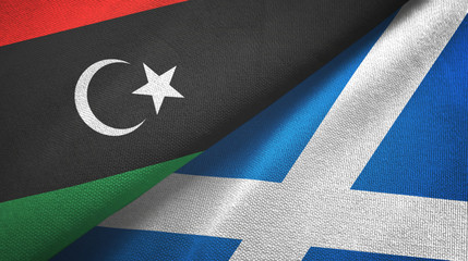 Libya and Scotland two flags textile cloth, fabric texture