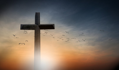 Crosses And Crucifixion Jesus Christ With Sunset Background Abstract Concept