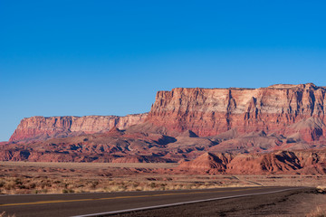 Landscape of pink and orange cliffs at Marble Canyon in Arizona