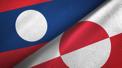 Laos and Greenland two flags textile cloth, fabric texture