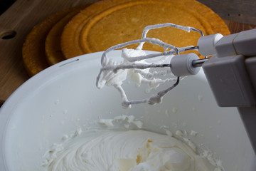 Whipped cream in a mixer