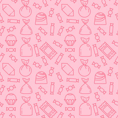 Sweets icon pattern background. Seamless sweets pattern. Symbol, logo illustration. Vector graphics