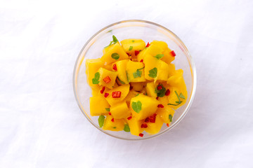 mango chunks with red chiilli and mint