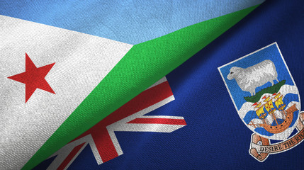 Djibouti and Falkland Islands two flags textile cloth, fabric texture