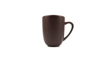 Brown ceramic mug isolated on white background